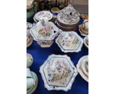 An Ashworth Bros Hanley pattern part dinner service comprising plates, bowls and lidded tureens Condition Report: Available u