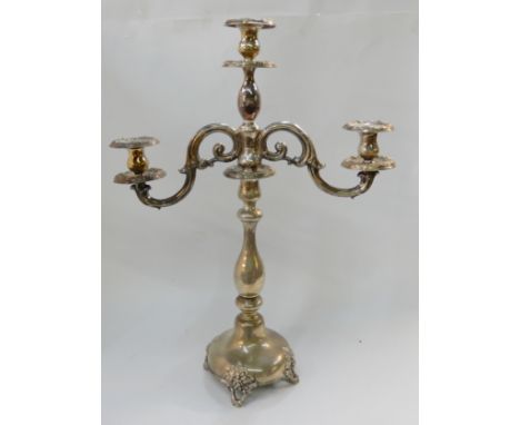 A continental silver plated three-light candelabrum, 52cm high Condition Report: Available upon request