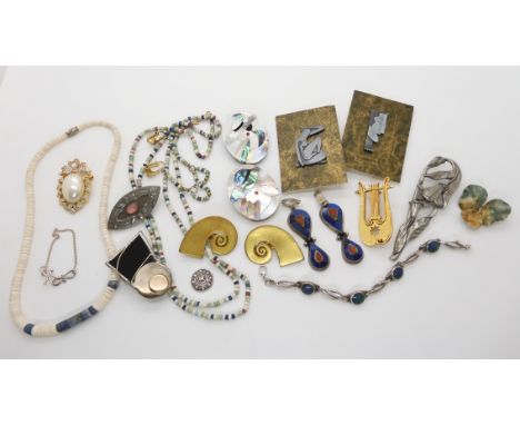 A pair of silver lapis lazuli earrings, a silver opal doublet bracelet and other items Condition Report: Not available for th