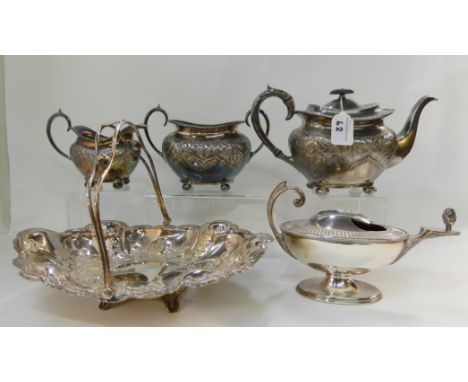 A tray lot of EP - tea service, basket, spoon warmer Condition Report: Available upon request
