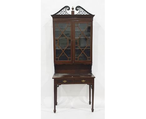 Late 19th/early 20th century mahogany Chippendale style wall-hanging display cabinet on stand having three shelves with pierc