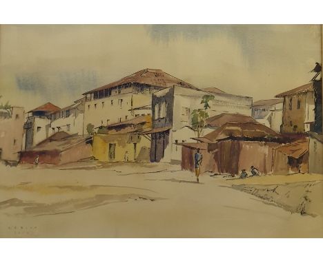 Watercolour drawing R E Bush Old Houses Zanzibar Rowena E Bush signed and dated 1960&nbsp;