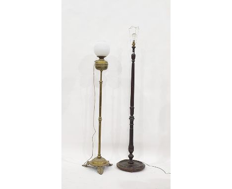 A 19th century brass telescopic standard oil lamp converted to electricity and a 20th century standard lamp (2) 