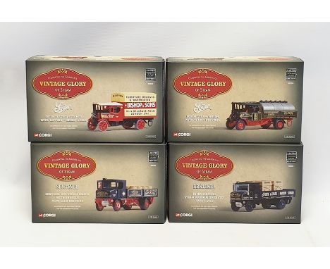 Collection of Corgi vintage Glory of Steam to include ' Foden Flatbed steamer with "liftvan" - Bishop and Sons', 'Foden steam