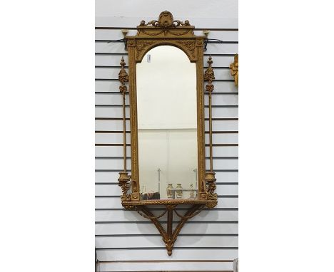Long Adam's style wall mirror, pier glass&nbsp;with gilt-effect frame, two candleholders flanking with shelf under&nbsp; 