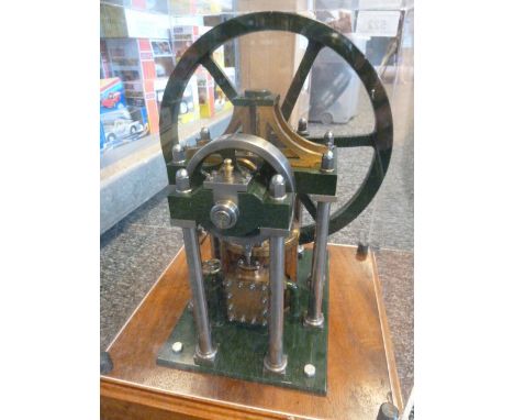 Model steam engine mounted on mahogany base and housed under perspex&nbsp;Condition ReportWithout the mahogany base it is 18.