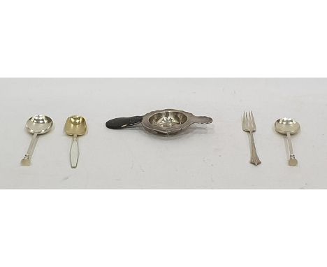 Small quantity of assorted silver to include Norwegian sterling silver and white enamel spoon, marked 'J.Tustrup'; Sheffield 