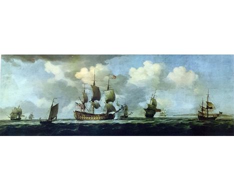 Colour print "The Friendship of Southampton Chasing the Irish Channel ... in the Mouth of ...", a pair of framed prints showi