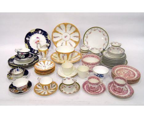 Various English porcelain part tea and coffee services, to include an apricot-ground service with flowers, a Staffordshire bl
