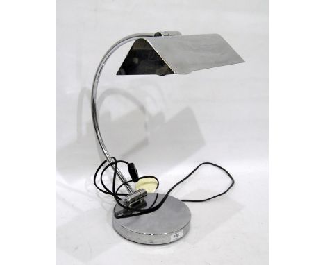 Reproduction Art Deco style chrome desk lamp with single curved arm and circular base&nbsp;