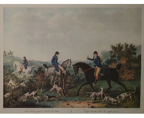 Colour print after H Alken, colour print after Vernet by Darcis "Les Jockeys Montes", two hunting prints and colour print of 