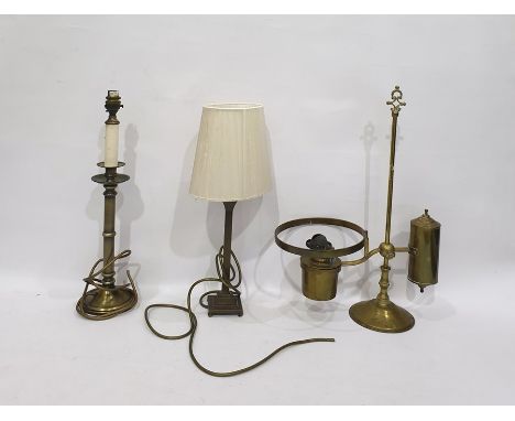 Brass oil lamp with single scroll arm and counterbalance on cylindrical stem, two other various table lamps (3)