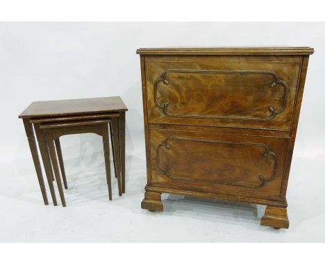 A 19th century converted mahogany commode, a hifi music centre with a Binatone 4in1 music centre deck and two nests of three 