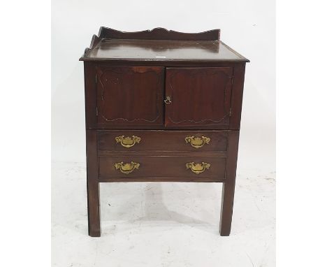 A 19th century mahogany commode&nbsp;with three-quarter galleried top above two cupboard doors, converted drawer under, 57cm 
