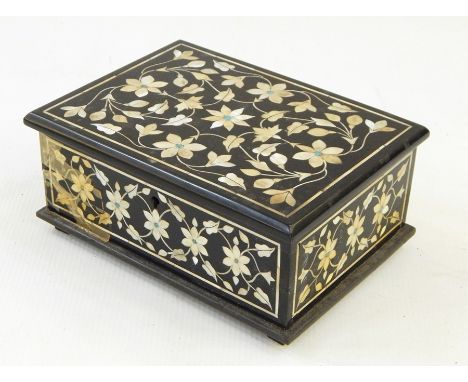 Burr walnut and cross-banded two-sectional tea caddy&nbsp;and a slate and mother-of-pearl foliate inlaid lidded box (2)&nbsp;