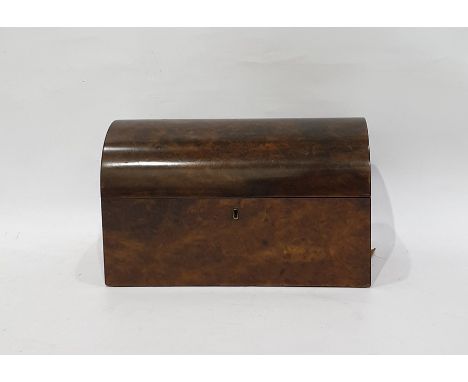 Burr walnut dome-top tea caddy&nbsp;opening to reveal three-section interior&nbsp; 
