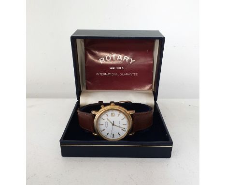 Rotary rolled gold gents watch with brown leather strap