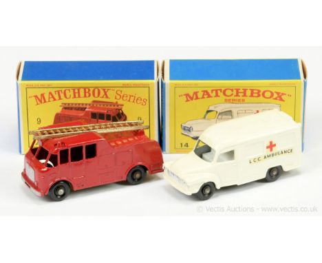 Ex-shop stock Matchbox Regular Wheels pair of Emergency Service vehicles. (1) 9c Merryweather Marquis Fire Engine - brass 18-