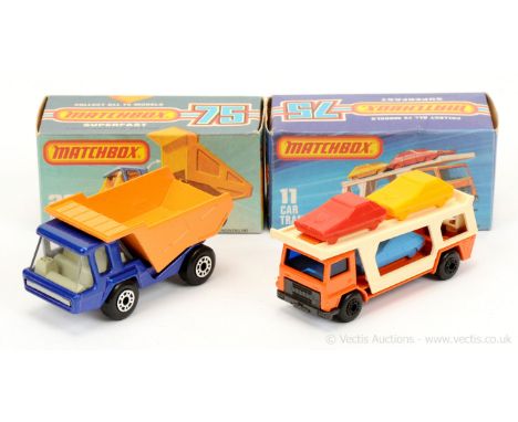 Matchbox Superfast pair of Commercial vehicles. (1) 11c Bedford Car Transporter - orange cab &amp; chassis, dark blue windows