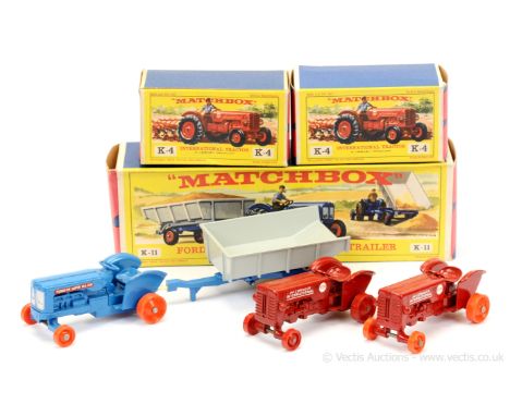 Ex-shop stock Matchbox King Size group of Tractors.  2 x K4 McCormick International B250 Tractor - both are without silver tr