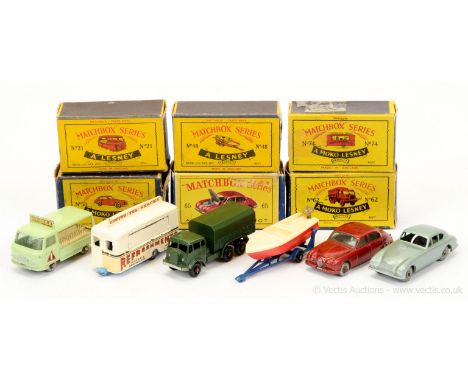 Matchbox Regular Wheels large group of late 1950's to early 1960's issue models.  (1) 21c Commer Milk Float with bottle door 