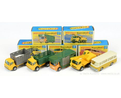 Matchbox Superfast group of early 1970's issue mostly Commercial Vehicles.  (1) 4a Dodge Stake Truck with 4-spoke wide wheels