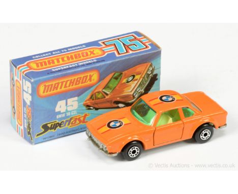 Matchbox Superfast 45b BMW 3.0 CSL - orange body with additional roof label, turquoise green windows without roof light suppo