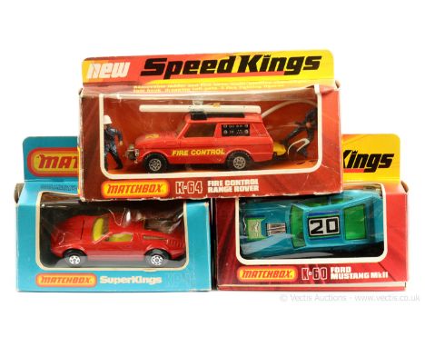 Matchbox Speed Kings K60 Ford Mustang MkII Dragster - metallic kingfisher blue body with racing number 20 labels, dark green 