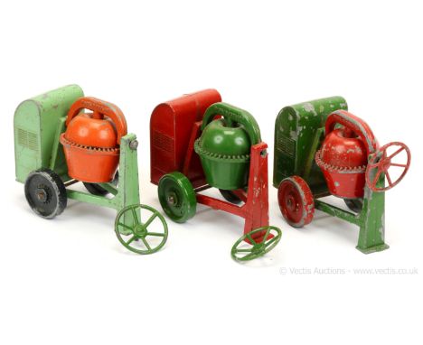 Matchbox Early Moko Lesney Toys 3 x large scale Site Mixers. (1) dark green frame &amp; engine cover, red barrel &amp; operat