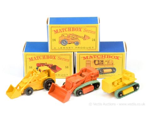 Ex-shop stock Matchbox Regular Wheels group of Construction vehicles. (1) 8d Caterpillar Tractor - type C body with base hole