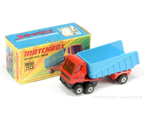 Matchbox Superfast 50b Articulated Truck factory pre-production colour trial - red tractor unit with red windows, Maltese Cro