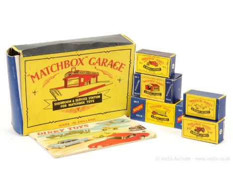 Matchbox Regular Wheels group of original Empty Boxes.  Type B1 box for Matchbox Garage Sales &amp; Service Station (missing 