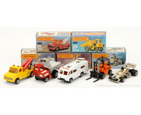 Matchbox Superfast group of harder to find models.  (1) 15b Forklift Truck - orange body with "Hi-Lift" labels, bare metal ma