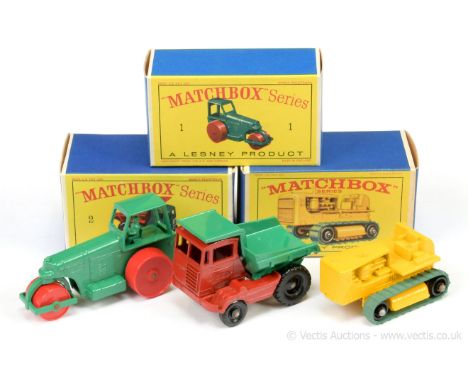 Ex-shop stock Matchbox Regular Wheels group of Construction vehicles. (1) 1d Aveling Barford Diesel Road Roller - twin rivet 