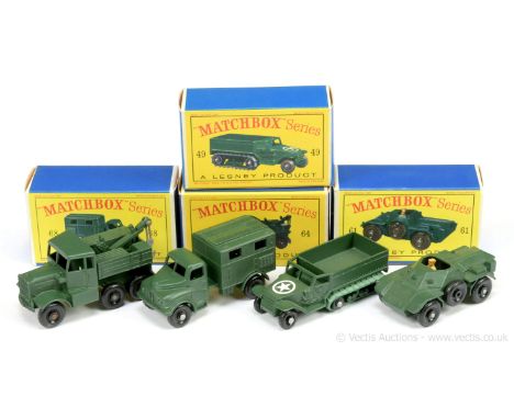 Ex-shop stock Matchbox Regular Wheels group of Military vehicles. (1) 49a US Army Half Track - riveted base, 36-tread black p