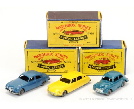 Matchbox Regular Wheels group of Cars.  (1) 46a Morris Minor - blue body with mask sprayed front &amp; rear silver trim and m