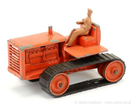 Matchbox Early Moko Lesney Toys large scale Caterpillar Tractor - orange body &amp; hollow metal rollers REPRODUCTION black r