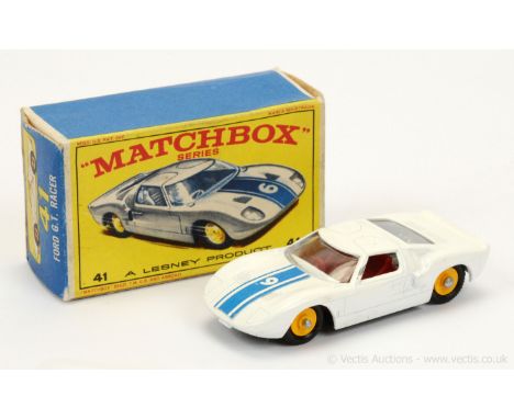 Matchbox Regular Wheels 41c Ford GT40 - unlisted Stannard Code - white body with racing number 9 label, maroon interior, matt