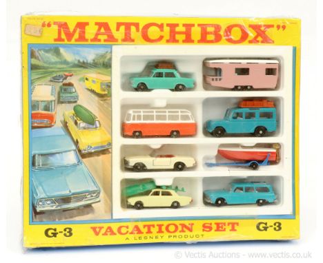 Ex-shop stock Matchbox Regular Wheels G3 Vacation Gift Set containing (1) 12c Land Rover - blue body with burnt Sienna luggag