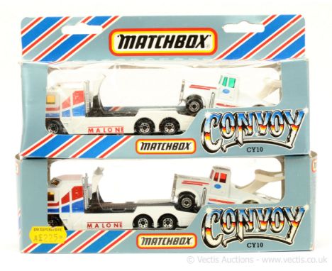 Matchbox Superfast Convoy Series 2 x CY10 Kenworth Racing Transporter with Tyrone Malone Super Boss load - both are white tra