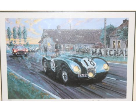 Nicholas Watts (British b. 1947) - 'Jaguar at White House' - limited edition (192/500) Le Mans print depicting the victorious