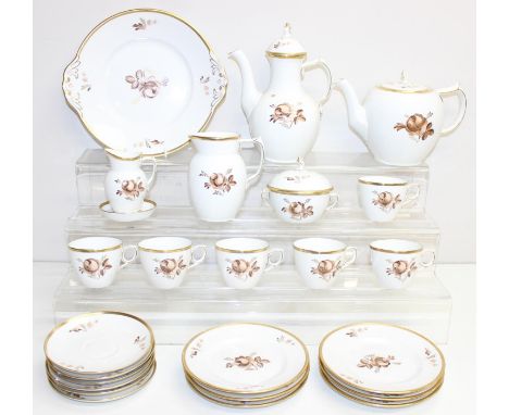Royal Copenhagen, an extensive floral pattern tea set with gilt rim, marks to base