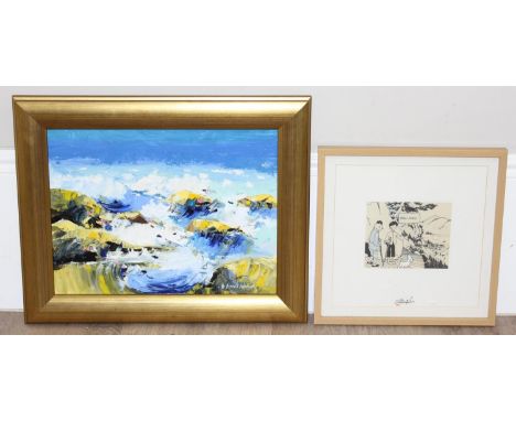 After Hergé (1907-1983) - a limited edition print of Tintin from "The Blue Lotus" 836/1000, 37cm square and Russell Aspinall 