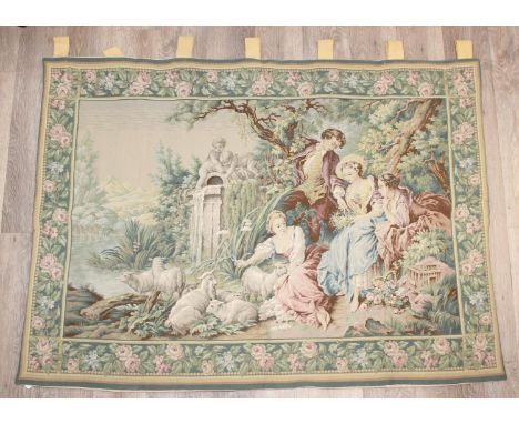 Hines of Oxford - 18th century style French tapestry entitled "Le Nid" after Francois Boucher, extensive label verso, hand wo