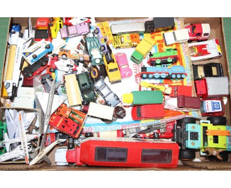 Box of assorted toy vehicles to inc Corgi, Matchbox etc