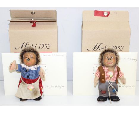 Steiff Teddy Bears - Mecki &amp; Micki, year 2000/2001 replicas of the originals from 1952; Mecki, No 4070 and Micki, No 1386