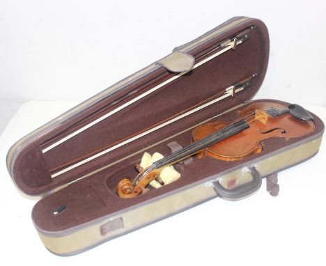 An antique good quality violin, believed to be Dresden school c.1890, no label, the back inlaid with a flamboyant and intrica