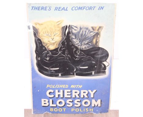 A vintage style printed tin Cherry Blossom boot polish advertising sign, 70cm x 48cm