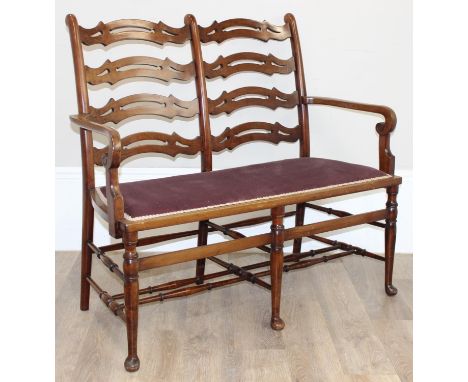 An unusual mahogany ladder back two seater love seat or settee, late 19th or early 20th century, unmarked, 104cm wide x 98cm 