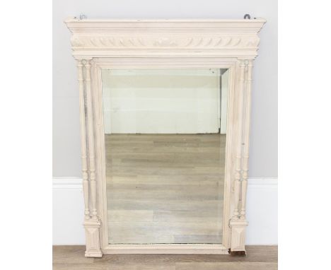 A vintage white painted wooden framed over mantle mirror, approx 79cm wide x 109cm tall
